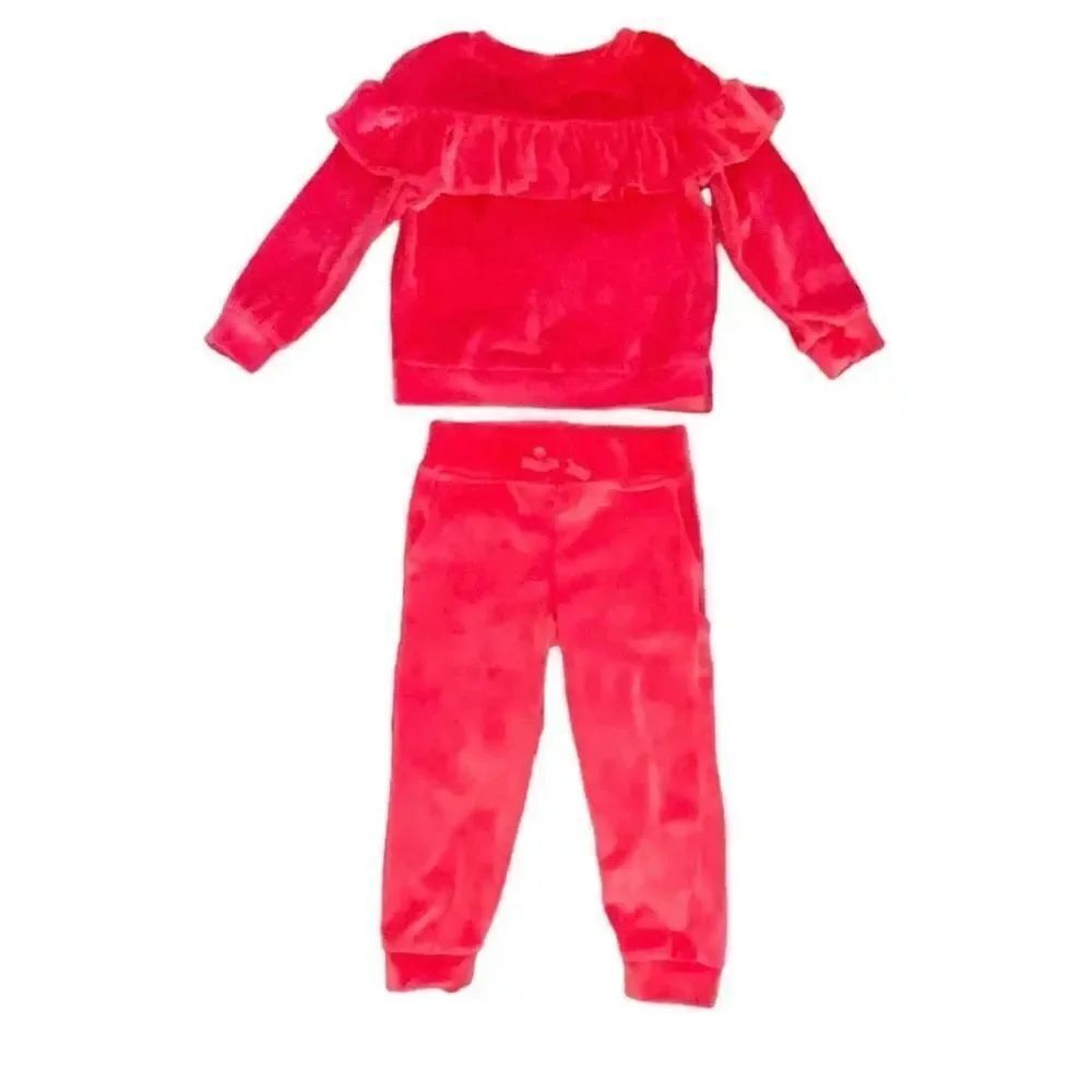 Okie Dokie Red Soft Velvet Matching
Jogger Ruffle Sweatsuit Outfit Set 5T